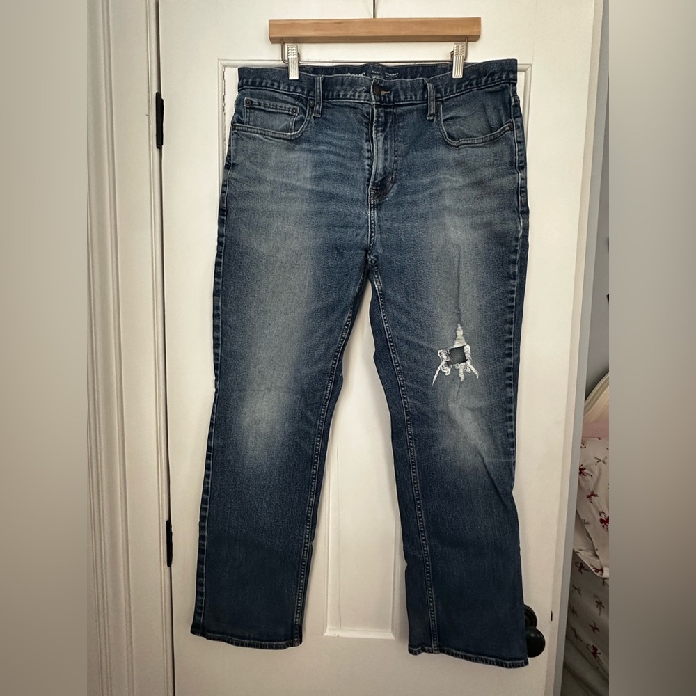 Old Navy Men's Straight Blue Jeans with Distressed Detail